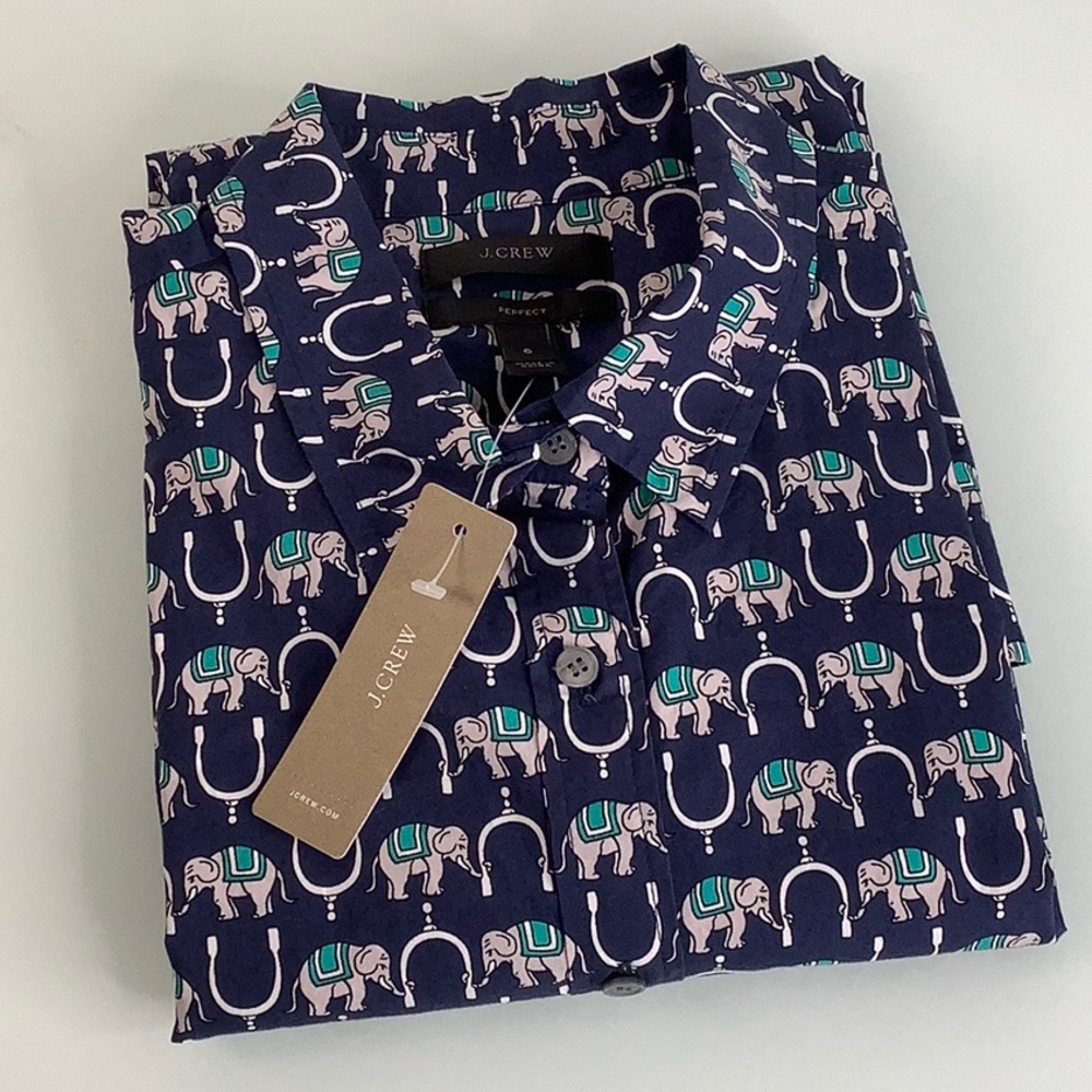 J Crew Perfect Elephants Princess cut Long Sleeve button up shirt women SZ 6 NWT - Picture 9 of 10